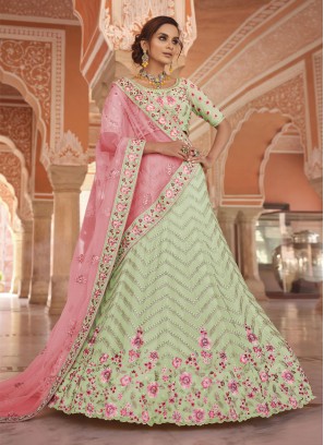 Zesty Green Georgette Trendy Lehenga Choli