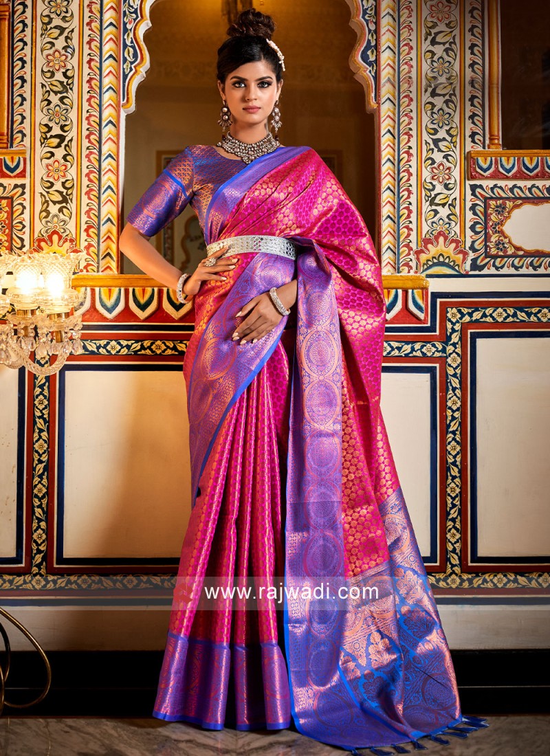 Blue Printed Art Silk Saree & Blouse 5819SR04