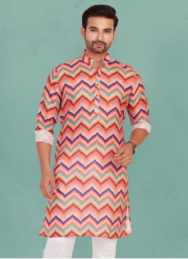 Zig Zag Printed Multi Color Cotton Kurta