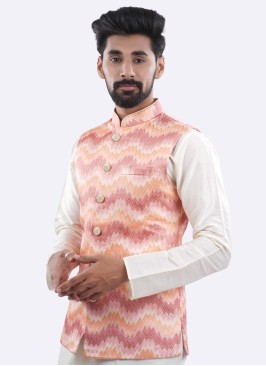 Zig Zag Printed Peach Nehru Jacker